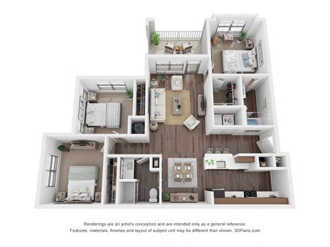 Floor plan for 3 beds, 2 baths, 1236 sqft
